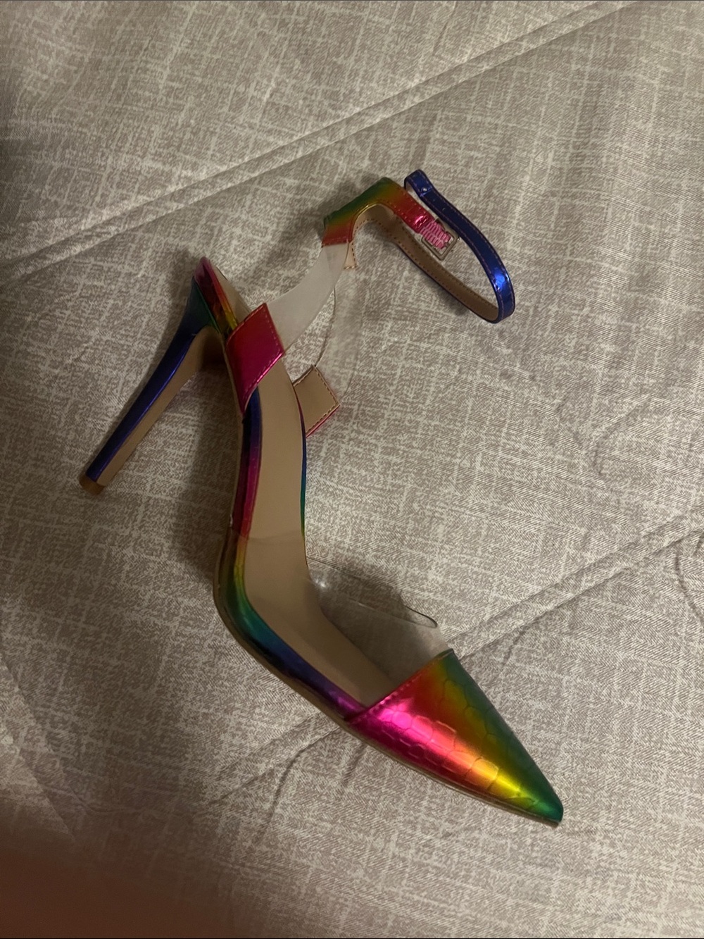 INC International Concepts Rainbow Metallic Pointed Ankle-Strap Heels